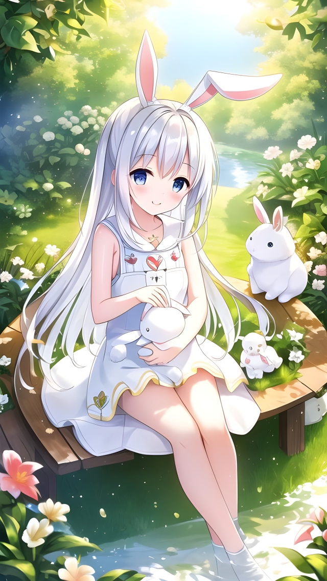 抱兔子的可愛女孩