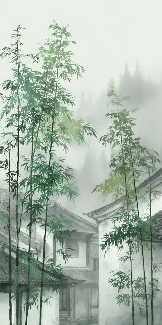 煙雨江南，竹影婆娑中的徽派建築