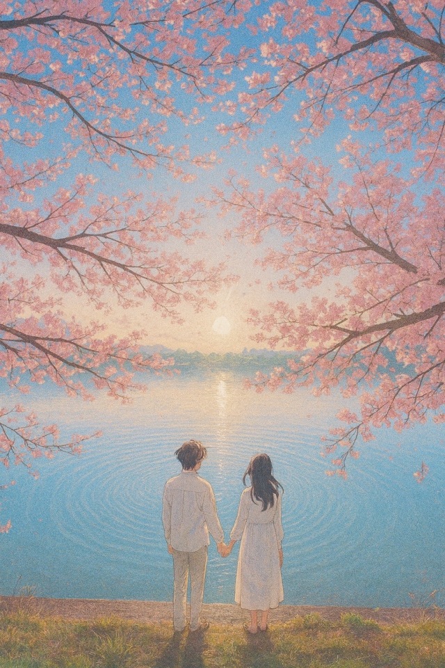 情侣与樱花