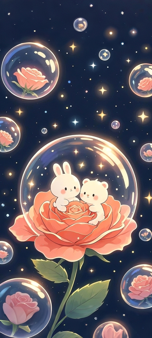 可爱星空气泡玫瑰兔子