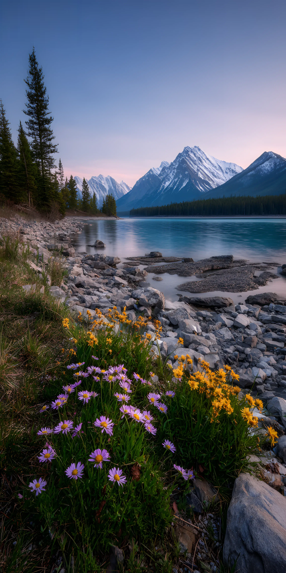 暮色染山湖，花影摇晚风
