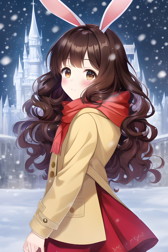 带围巾的卷发少女