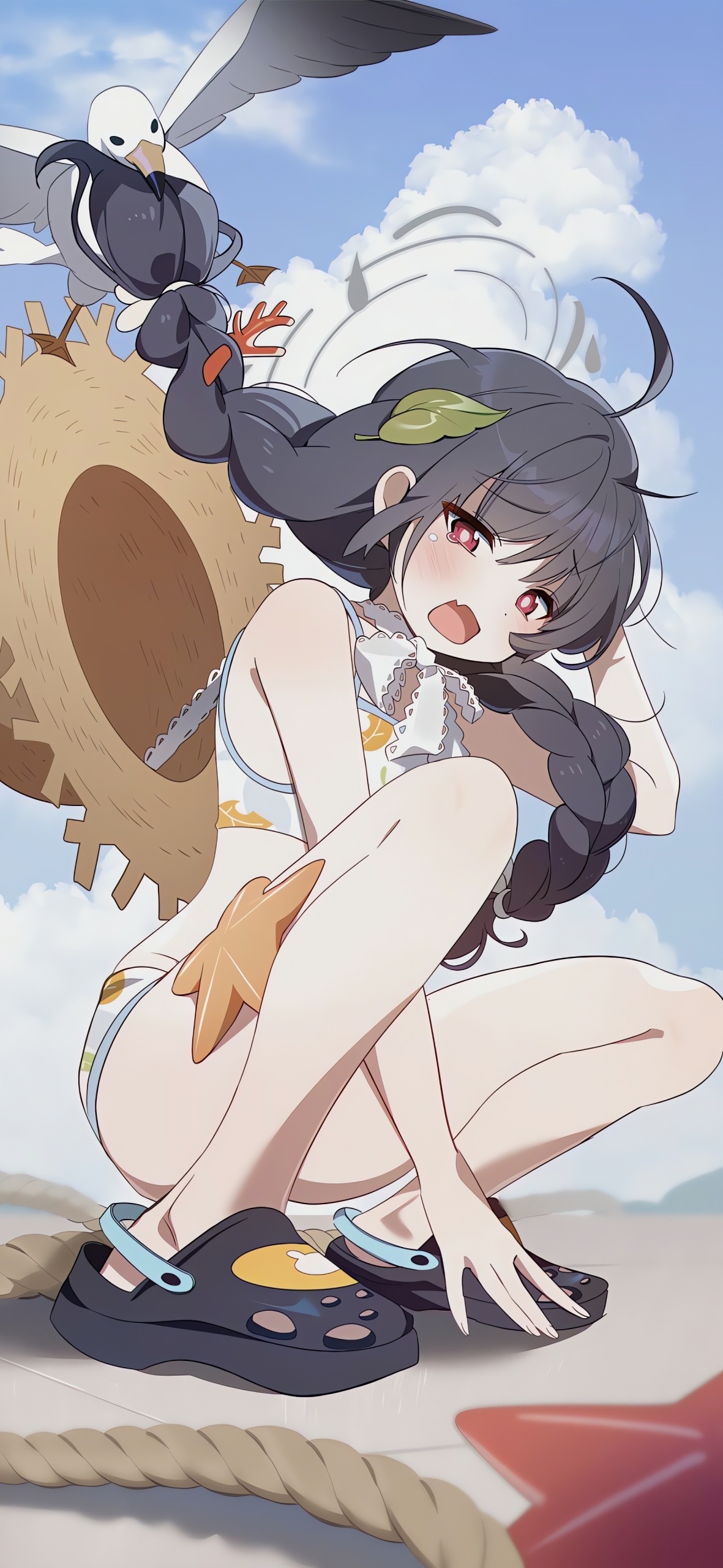 双马尾草帽美少女