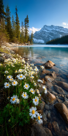 山风拂花，湖光映雪