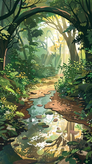 森林绿色泥泞小路