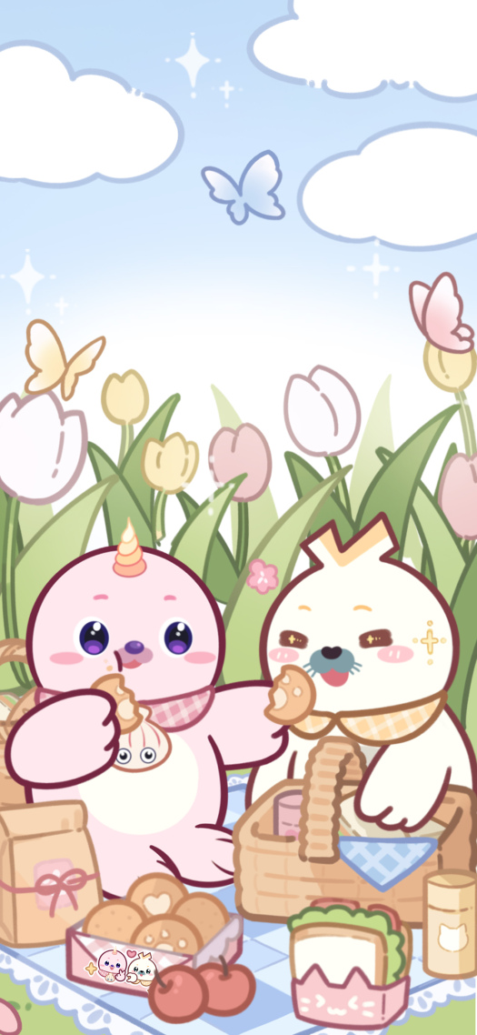 海豹良小寶與粉米花·情頭春遊
