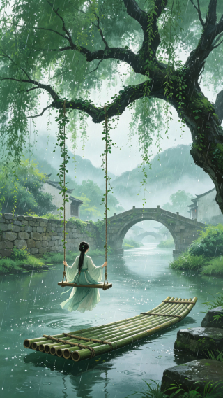 雨渡柳秋千
