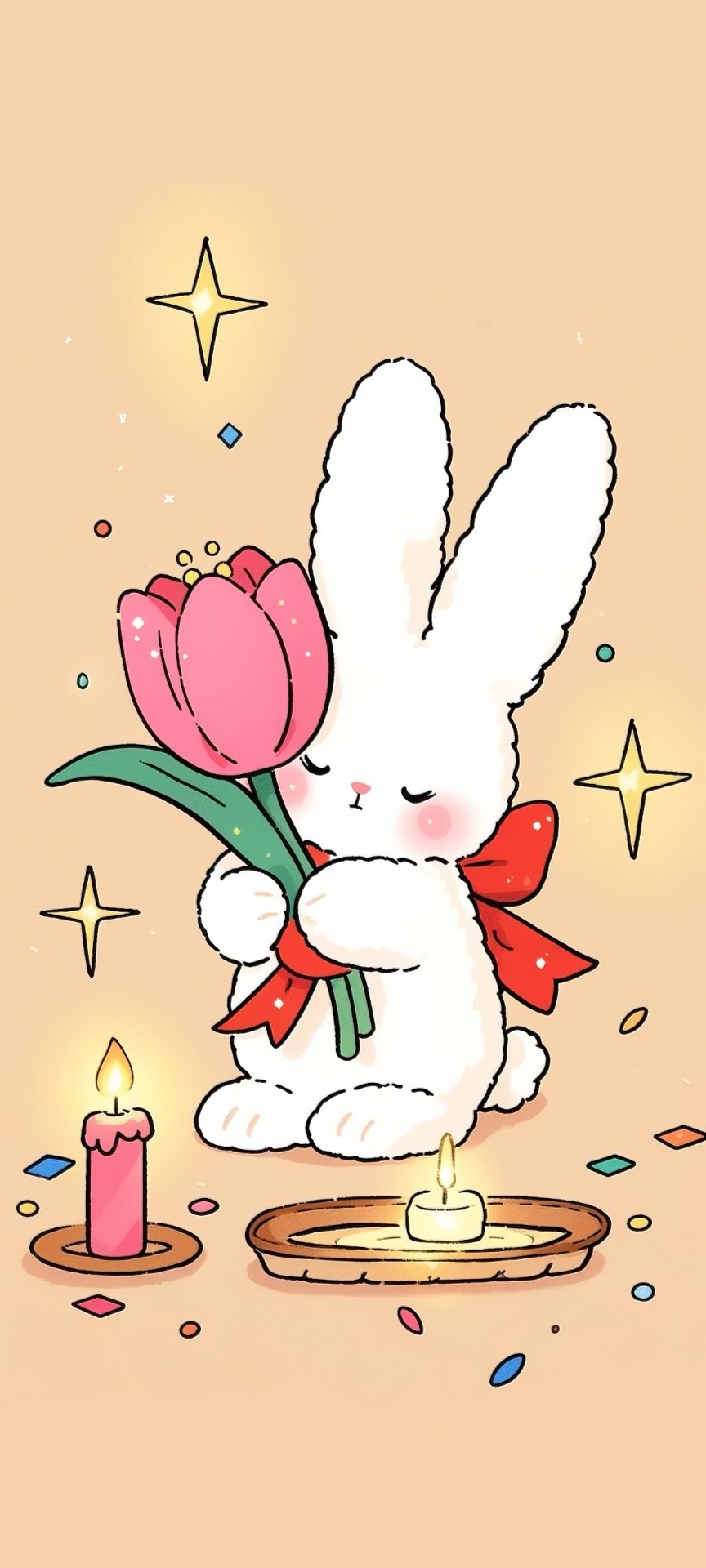 抱花兔崽燭光萌趣