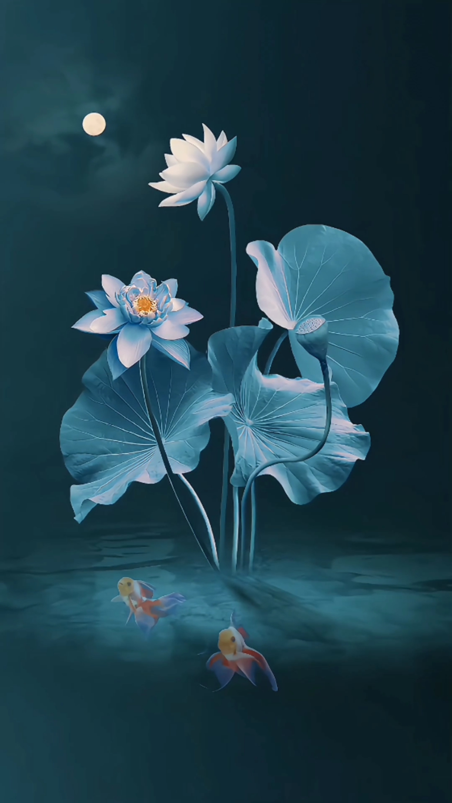 荷花荷葉金魚4k