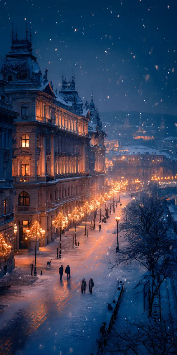 雪落欧街，灯火温冬
