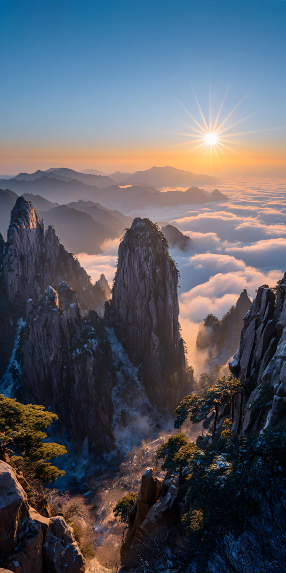 黄山之巅，云海与朝阳的盛宴