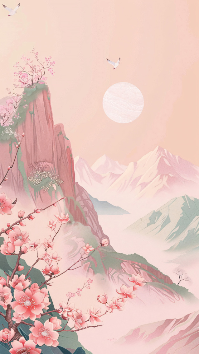 桃花与远山