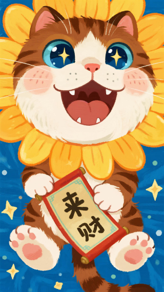 油画棒来财喵
