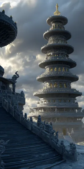 云端古塔，神秘与辉煌的交融
