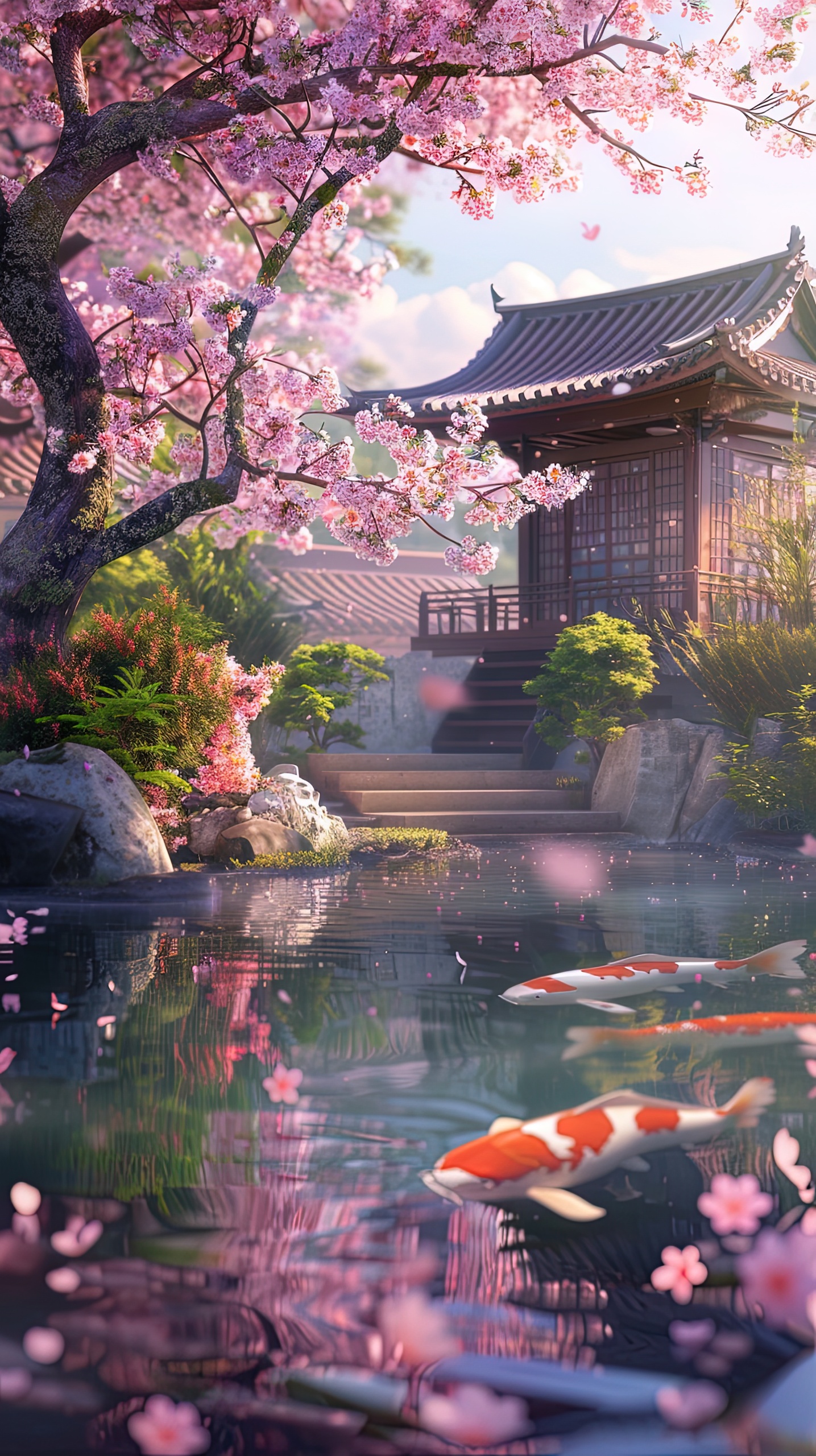 錦鯉櫻花庭院