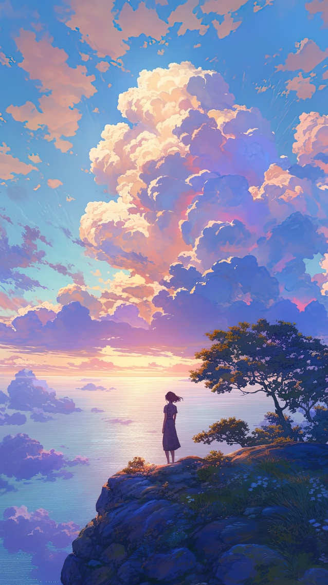 山頂看海少女
