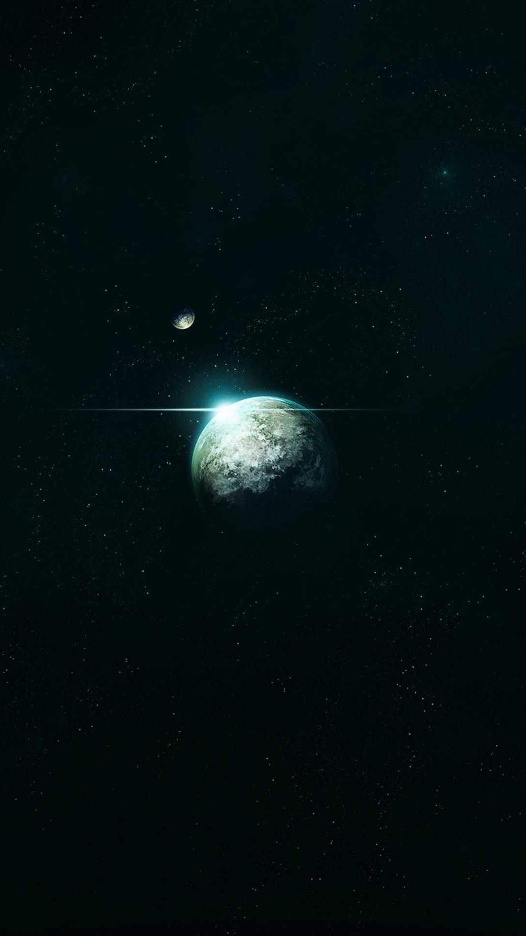 在太空的地球與月亮
