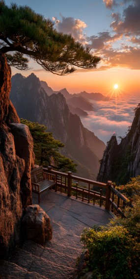 黄山夕照 ，云海松风