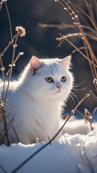 雪地白猫