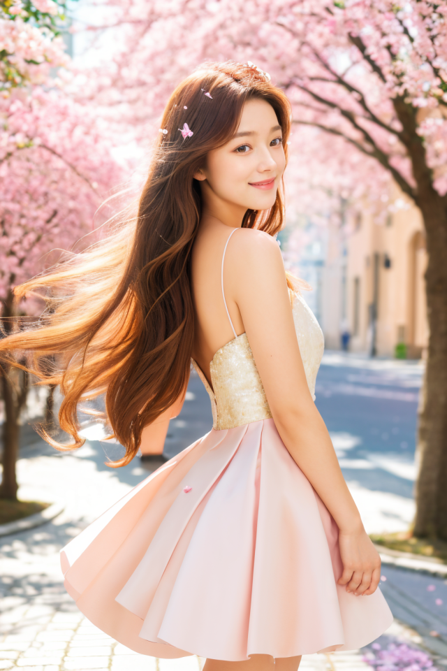 壁纸封面图治愈唯美典雅 回眸一笑百媚生 粉色美女ai生成图 壁纸标签