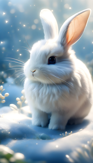 白兔子下雪景梦幻唯美动物