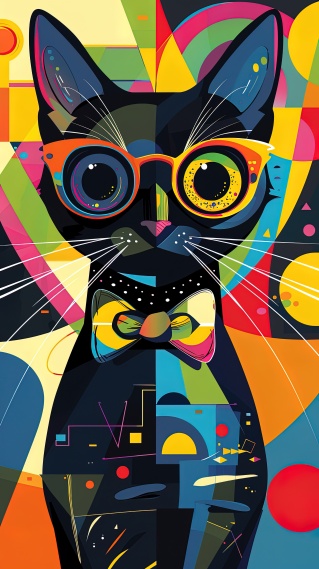抽象几何猫猫艺术画