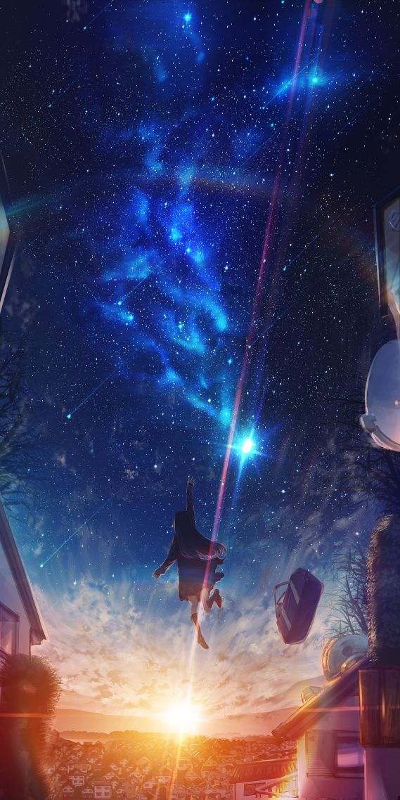 微信主頁背景星空下的少女