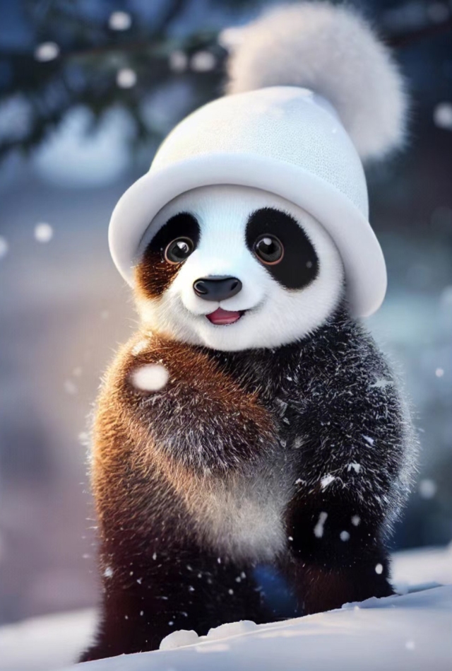 玩雪的国宝
