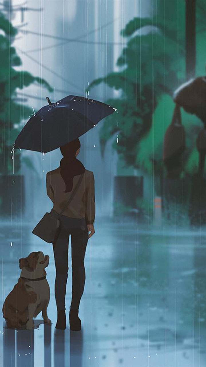 动漫-雨中等待的少女