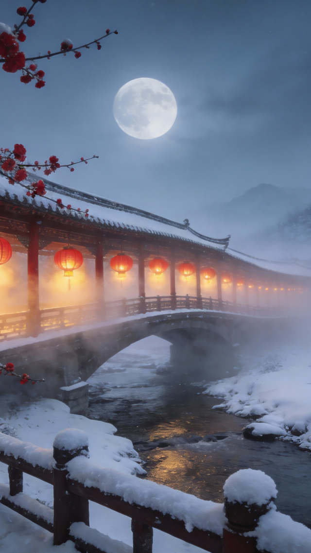 雪梅映月