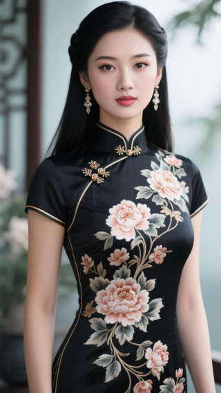 牡丹纹旗袍美女