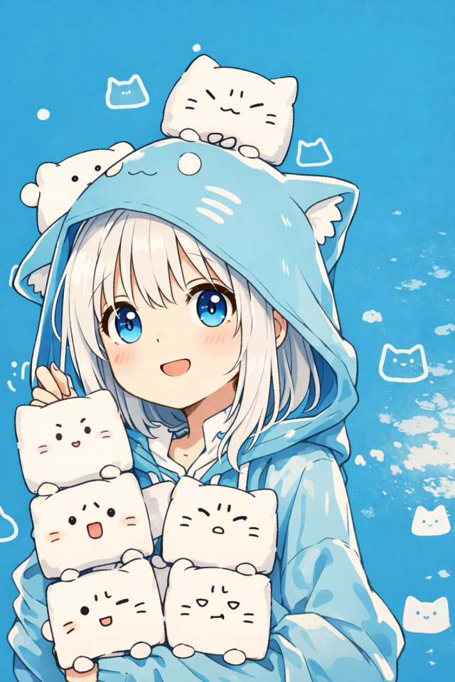 猫猫叠叠蓝色少女