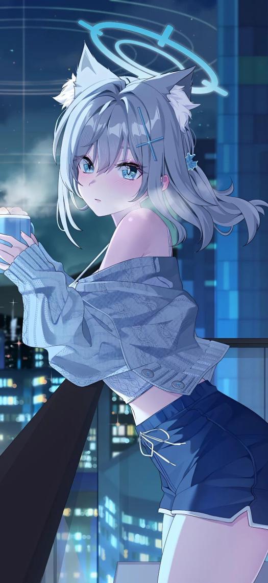 阳台吹风少女