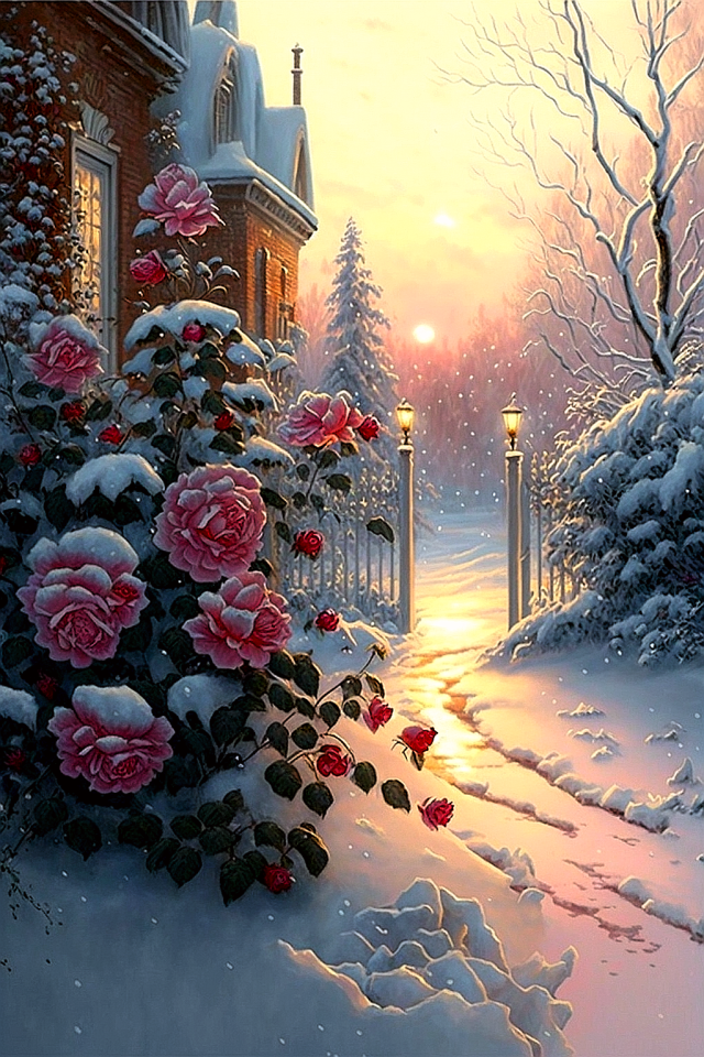 落日雪景