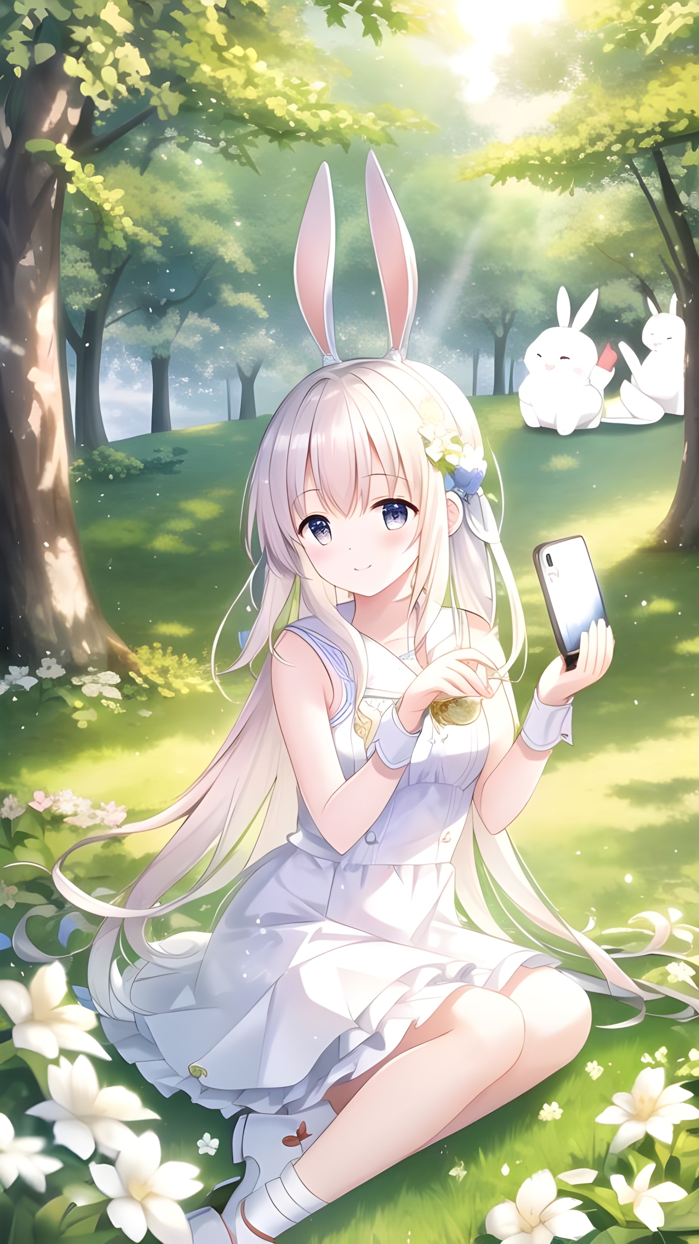 玩手机的兔女孩