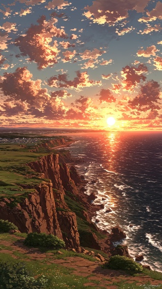 落日悬崖海岸