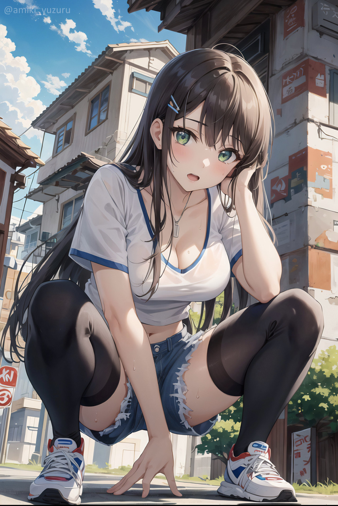 4K 蹲姿少女