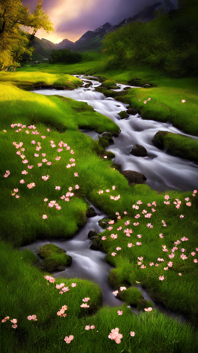 小河  草地
