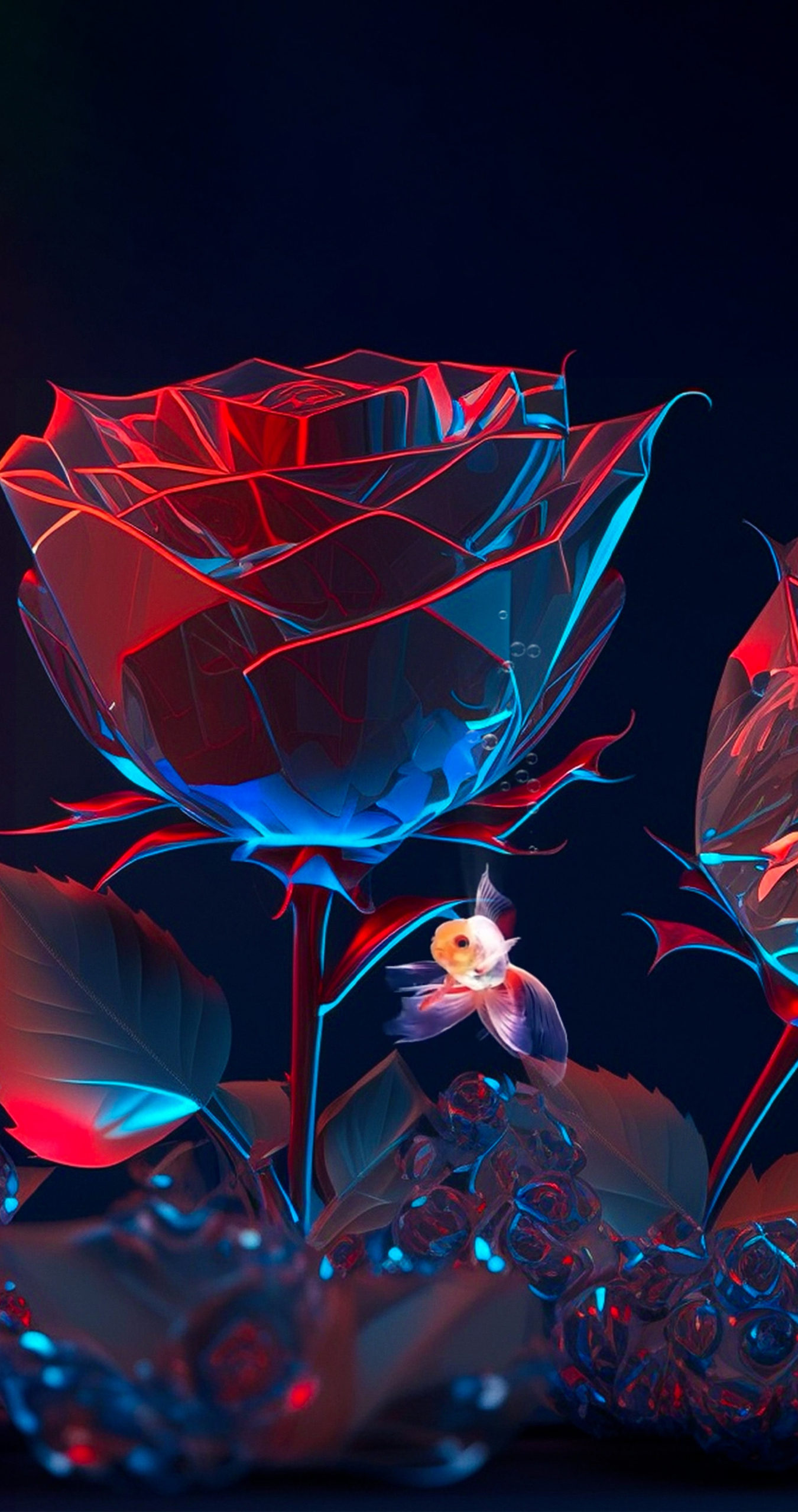 玫瑰花 魚 4K