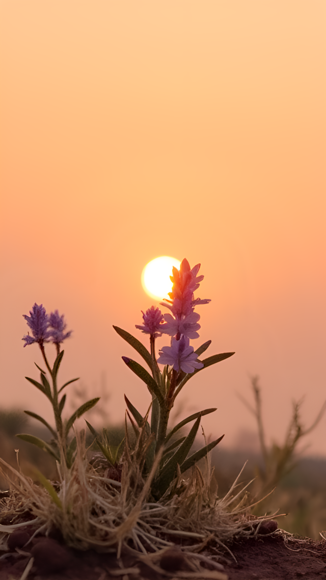 花草樹木上的夕陽