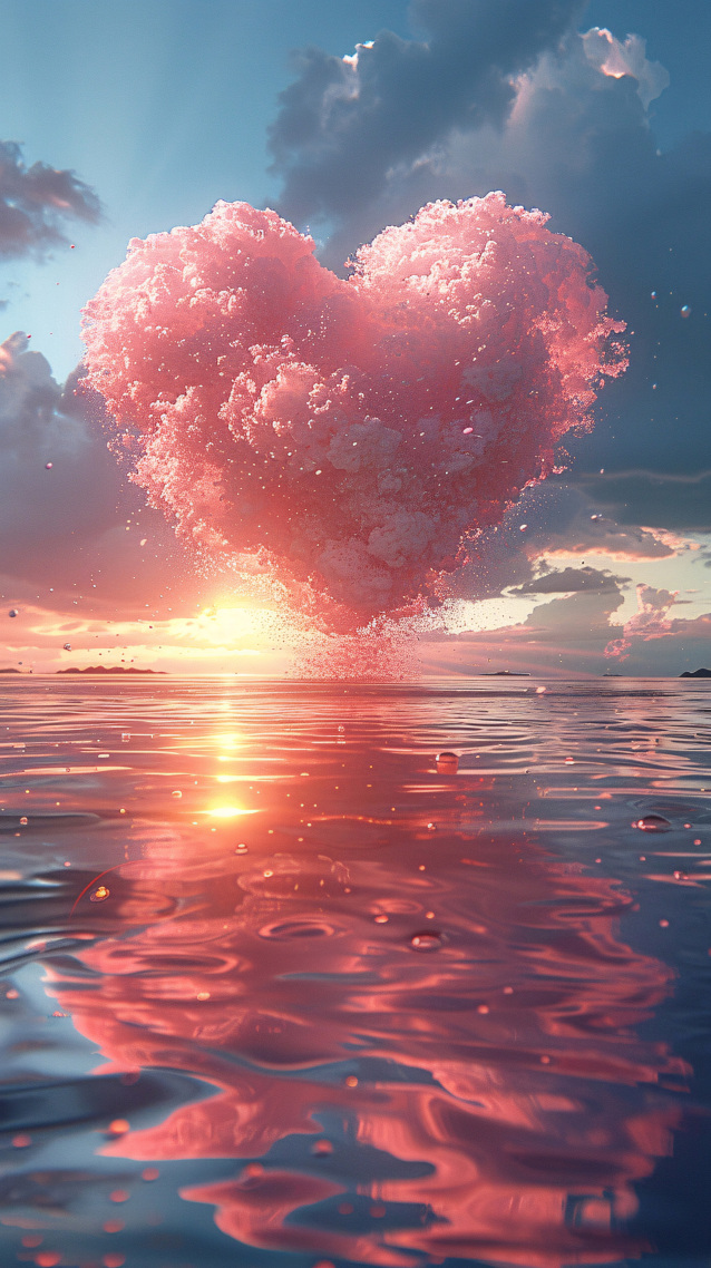 日落与海上爱心云