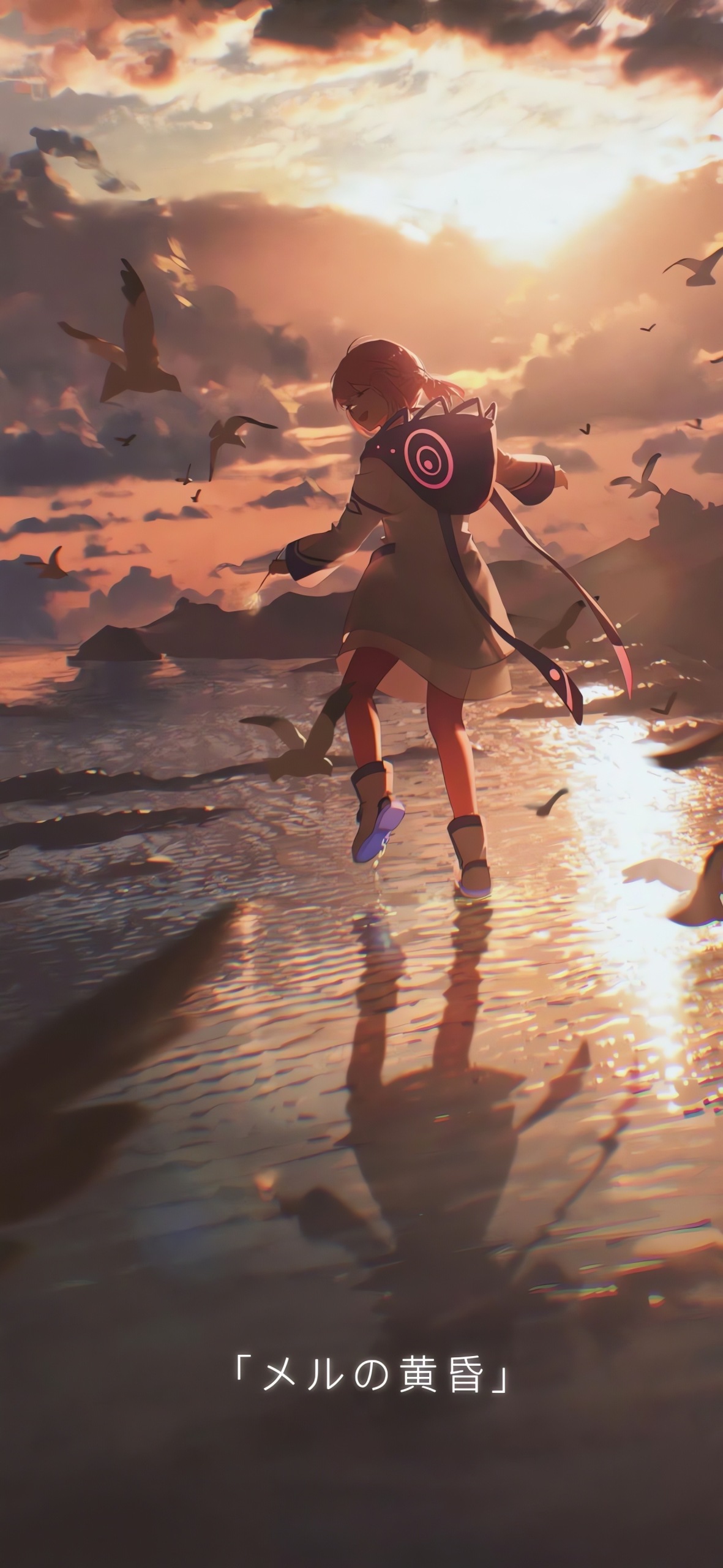 夕陽水上少女