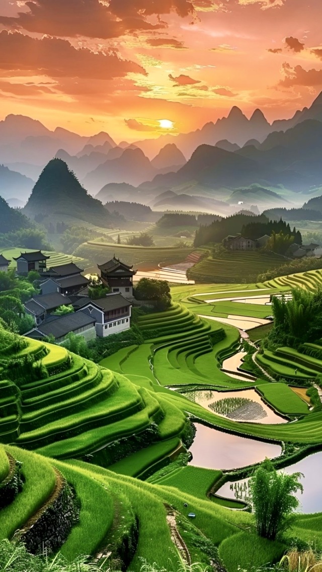 晚霞山景