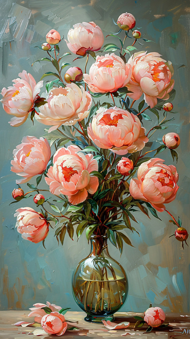 花卉粉墨油画