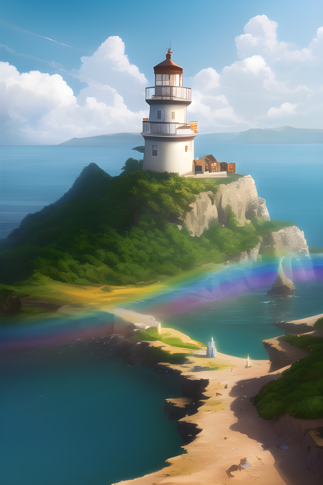 燈塔彩虹大海