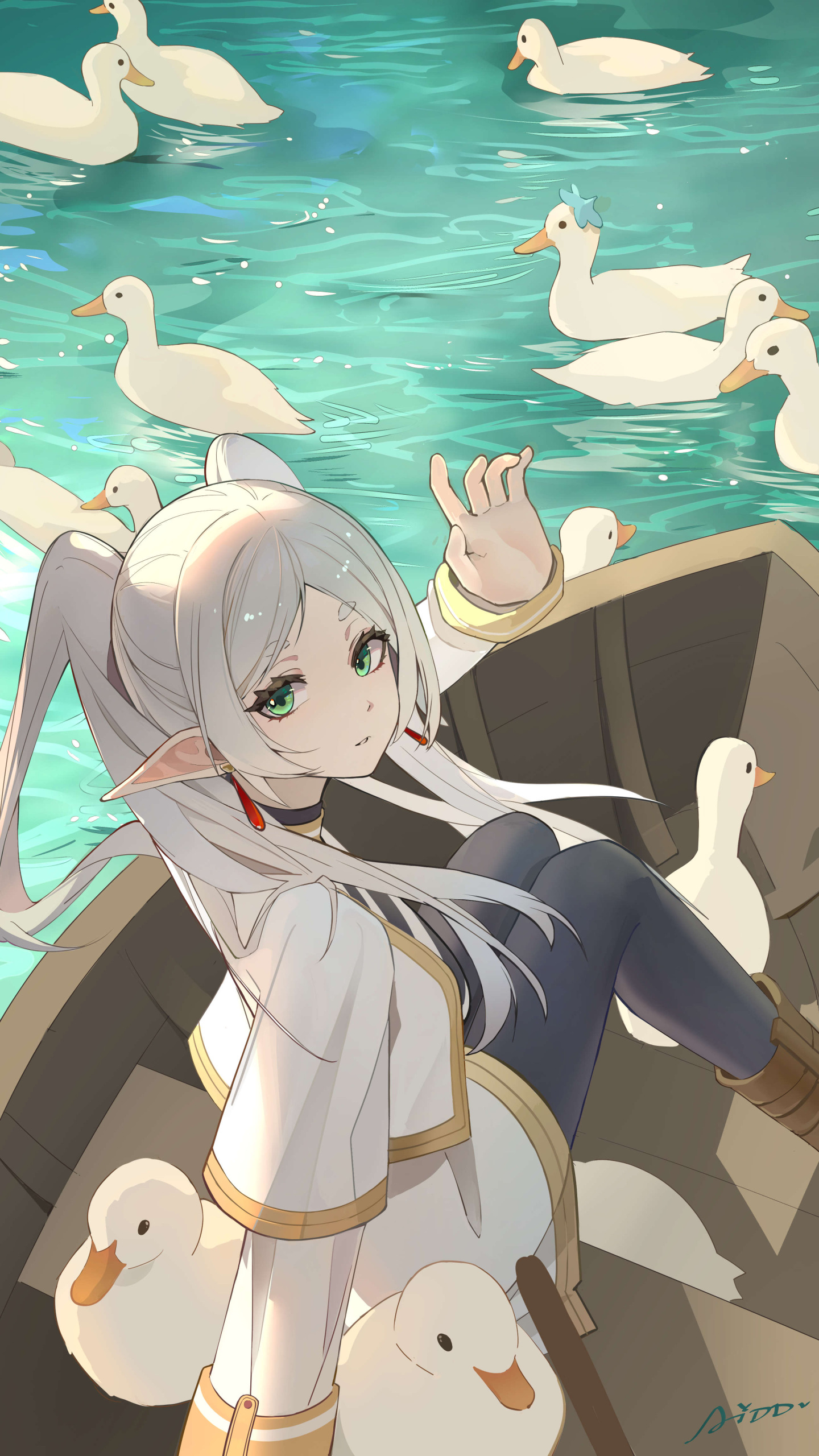 【百日繪畫挑戰Day9】
『春澗浸月』 - 8：00 a.m.
「讓鴨子聚集的魔法（？）」