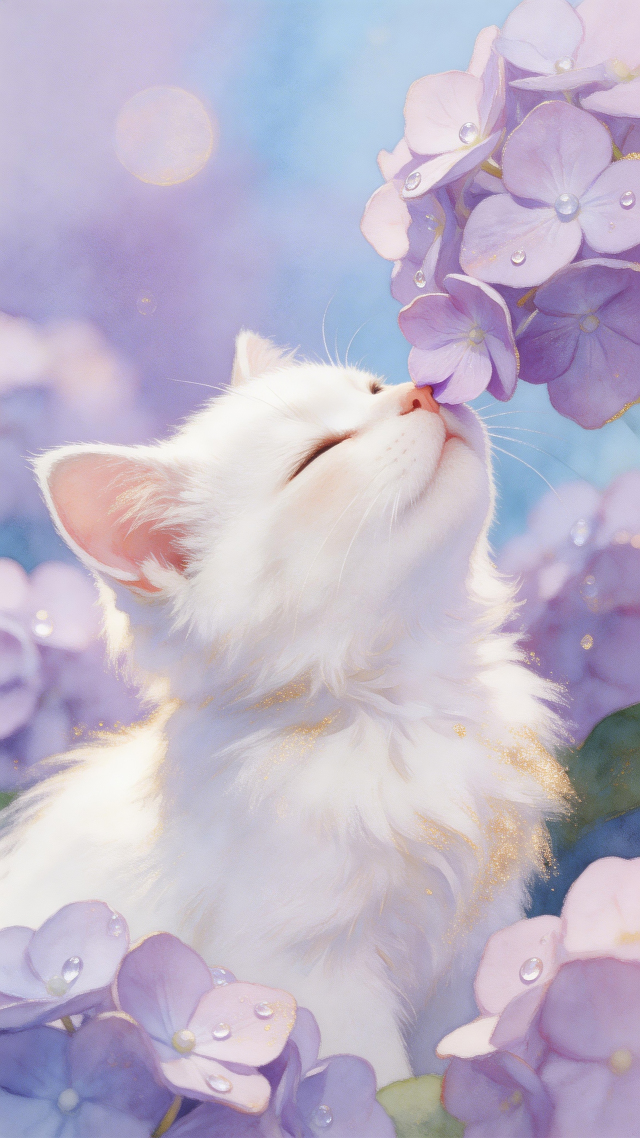 白猫与绣球花 竖屏1