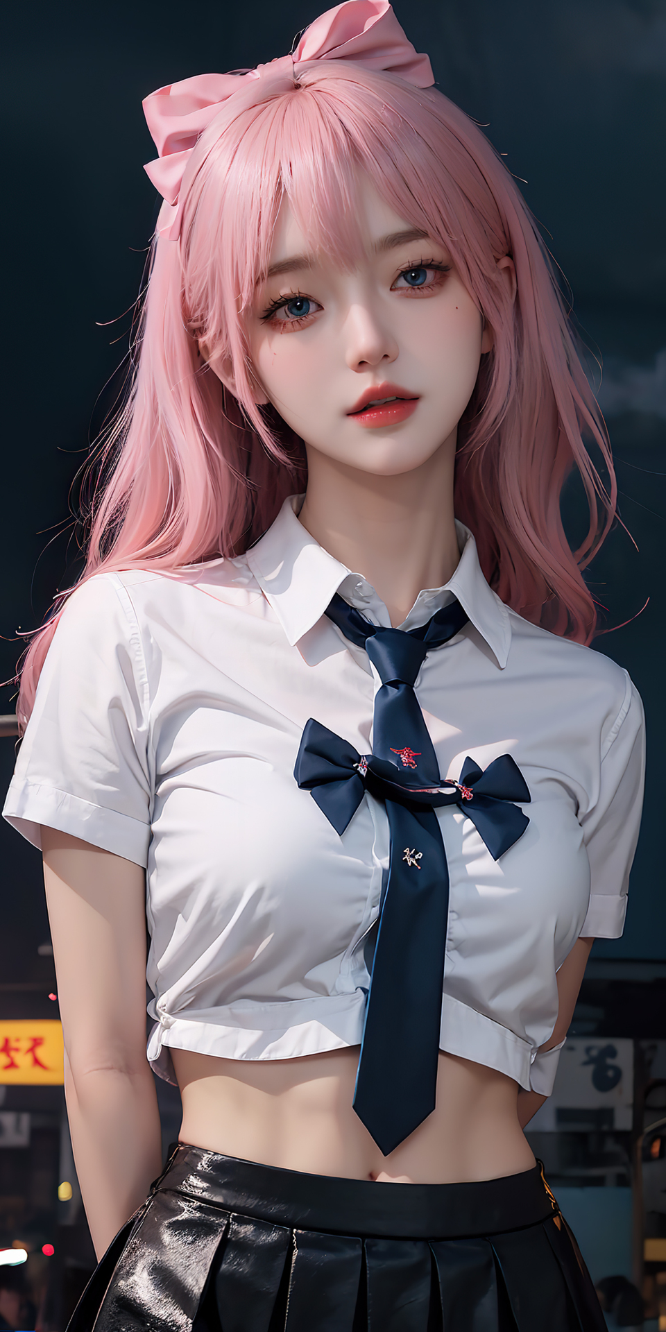 粉色头发衬衫少女