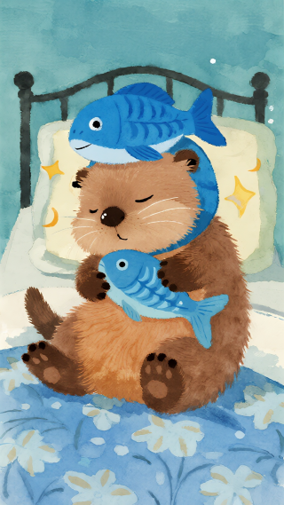 睡觉的可爱小水獭