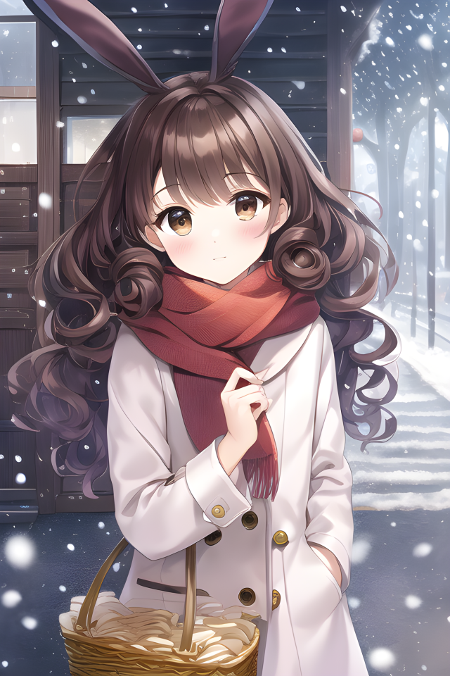 冬天的卷发美少女